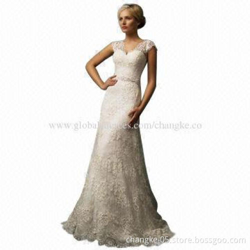 2014 New Lace Wedding Dresses, V-neckline, Appliques Lace Beads